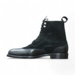 Premium Handmade Black Two-Tone Suede and Leather Lace-Up Boots for Men