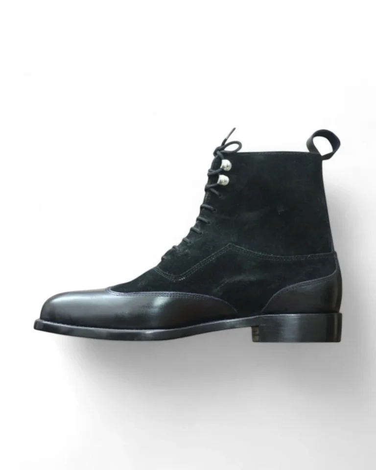 Premium Handmade Black Two-Tone Suede and Leather Lace-Up Boots for Men