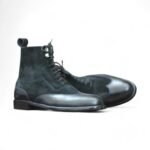 Side view of Handmade Black Suede and Leather Lace-Up Ankle Boots for Men