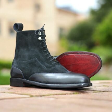 Stylish Men’s Two-Tone Suede and Leather Lace-Up Ankle Boots Sole Picture - Leather Edges