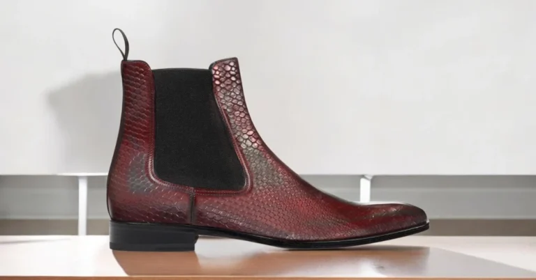 Burgundy Chelsea Python texture Boots