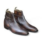 Timeless Handmade Leather Boots with Patina Finish and Buckle