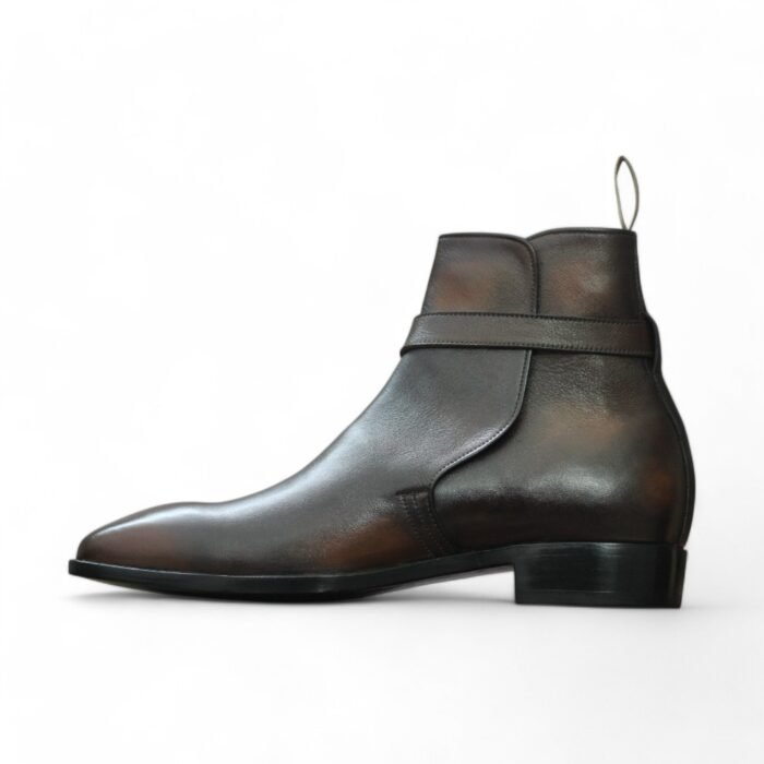 Timeless Men's Brown Handmade Jodhpurs with Burnish Toe Patina - Classic Leather Boots for Men"