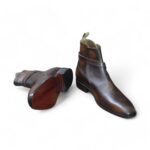 Men's Handmade Brown Burnish Toe Patina Jodhpurs Leather Boots - Classic & Timeless Style