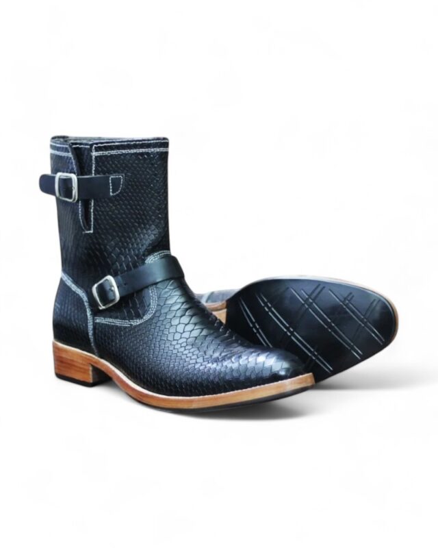 Men's Designer Engineer Boots – Unique Python Texture Leather