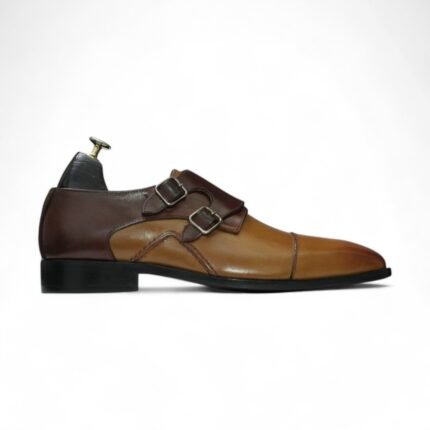 Luxury Handmade Brown Double Monk Strap Leather Shoes