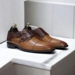 Stylish Men’s Brown Double Monk Leather Cap Toe Shoes