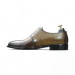 Luxury Brown Double Monk Strap Boots with Burnish & Cap Toe Detail