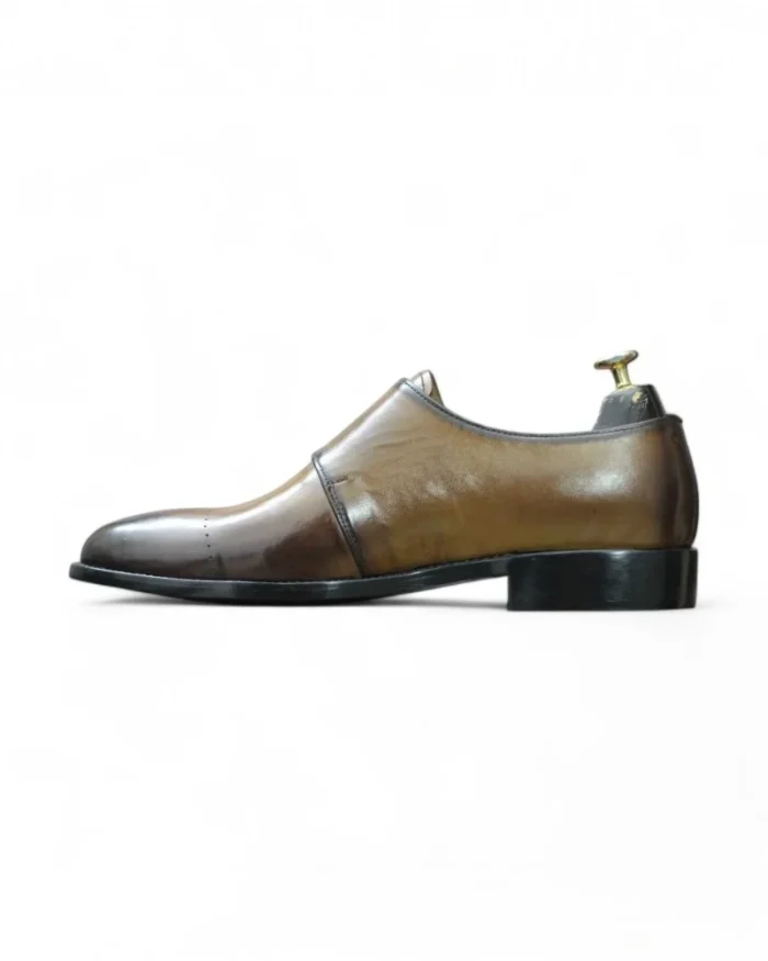 Luxury Brown Double Monk Strap Boots with Burnish & Cap Toe Detail
