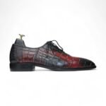 Men's Handmade Burgundy Alligator Whole Cut Shoes - Genuine Cow Leather and Leather Sole"