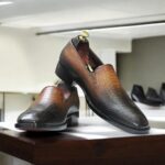 Brown Handpainted Two-Tone Python Texture Loafers for Men