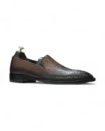 Brown Close-up of Handpainted Two-Tone Python Texture Loafers
