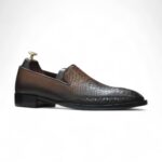 Brown Side view of Handpainted Two-Tone Python Texture Loafers for Men