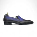 Blue Side view of Handpainted Two-Tone Python Texture Loafers for Men