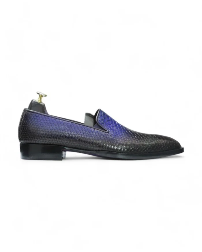Blue Side view of Handpainted Two-Tone Python Texture Loafers for Men