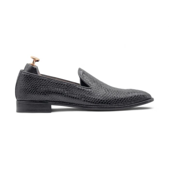 Black Luxury Handcrafted Two-Tone Python Texture Loafers