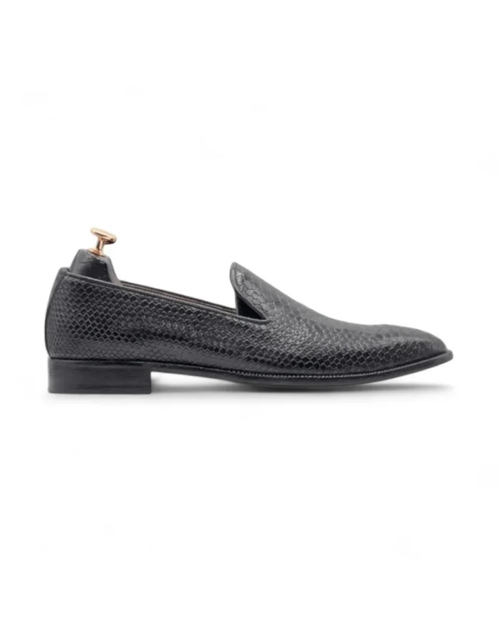 Black Luxury Handcrafted Two-Tone Python Texture Loafers
