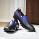 Blue Stylish Handpainted Python Texture Loafers for Men – Leather Edges
