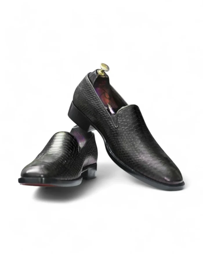 Black Luxury Handcrafted Two-Tone Python Texture Loafers