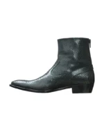Black Side profile of Python Print Snake Leather Texture Shoes for Men with premium leather construction and an exotic snake print pattern