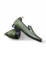 Handmade Designer Blue Penny Loafer Leather Shoes by Leather Edges – Stitching Close-Up