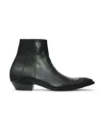 Black leather sole of Men's Python Texture Ankle Zipper Boots