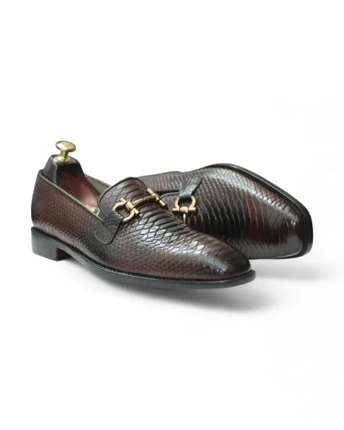 Men's Python Texture Penny Loafers Paired with Formal Attire