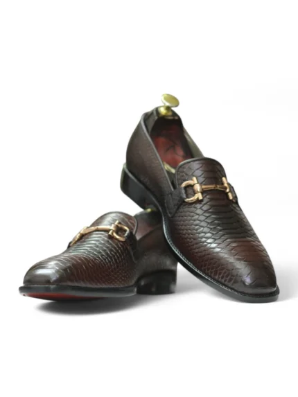 Men's Penny Loafer Python Texture Snake Skin Loafers – Front View