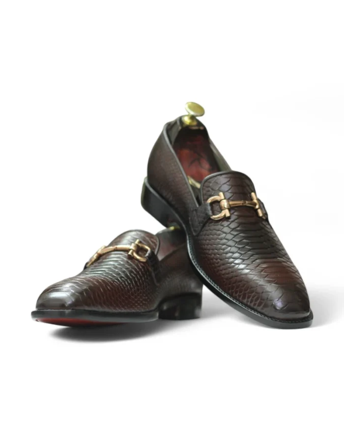 Men's Penny Loafer Python Texture Snake Skin Loafers – Front View