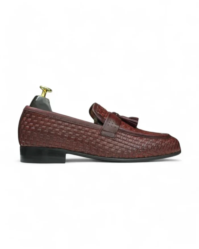 Close-up of Men's Handmade Woven Brown Loafer Tussle Loafers
