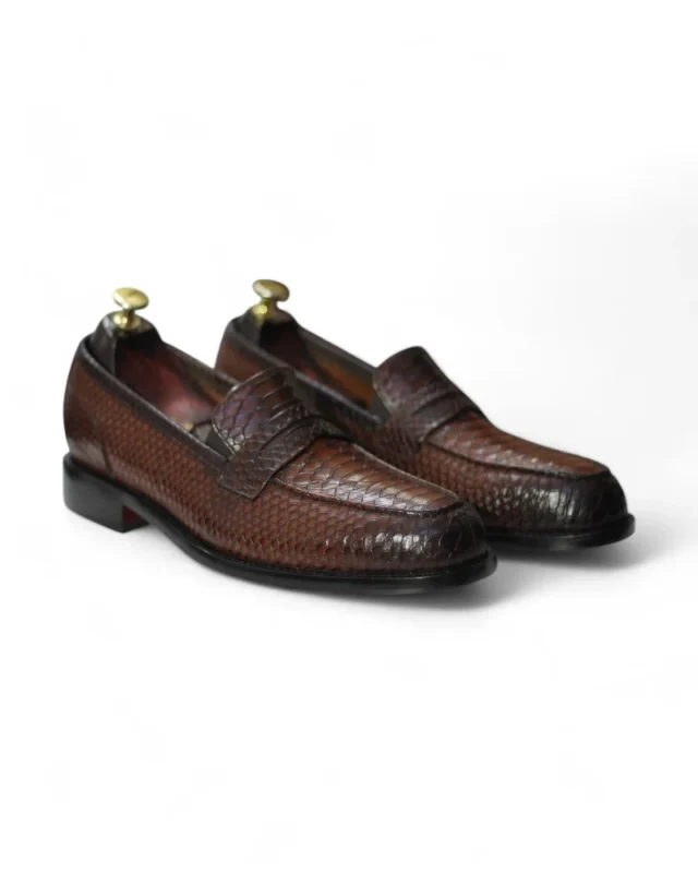 Men’s Green Python Leather Loafers - Side Profile"