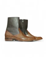 Two-Tone Ostrich Ankle Zipper Boots – Side Profile