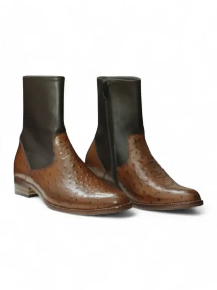 Men's Two-Tone Ostrich Leather Boots – Close-Up of Texture