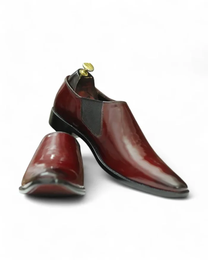 IMG_0350 Side Profile of Men's Burgundy Chelsea Patent Leather Shoes