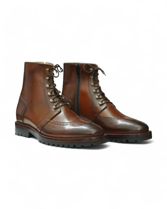 Combat-style mustard leather boots for adventurous and casual looks