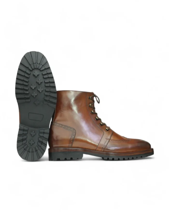 Premium men’s mustard leather combat boots with reinforced soles