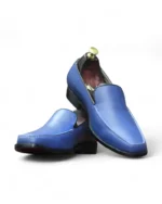 Handmade Designer Blue Penny Loafer Leather Shoes by Leather Edges – Back View