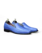 Handmade Designer Blue Penny Loafer Leather Shoes by Leather Edges – Side Profile