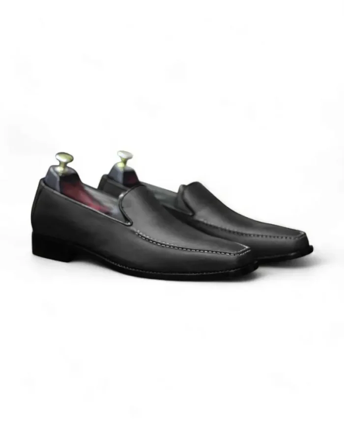Handmade Designer Black Penny Loafer Leather Shoes by Leather Edges – Back View