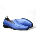 Handmade Designer Blue Penny Loafer Leather Shoes by Leather Edges – Sole Close-Up