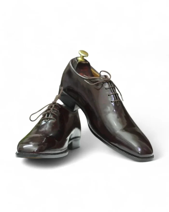 Men's Patent Leather Whole Cut Oxfords Paired with Formal Attire