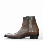 Side view of Men's Brown Ankle Zipper Boots with zipper closure