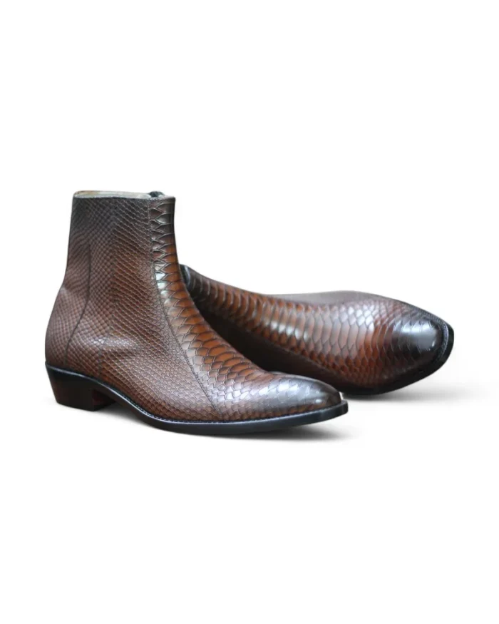 Comfortable leather-lined interior of the Men's Brown Ankle Zipper Boots