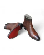 Men's Python Texture Brown Ankle Zipper Boots styled with formal outfit