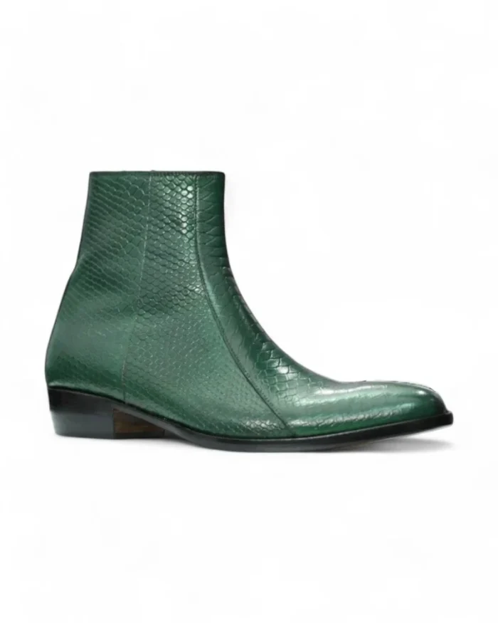 Comfortable leather-lined interior of the Men's Green Ankle Zipper Boots