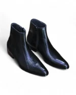 Black leather sole of Men's Python Texture Ankle Zipper Boots