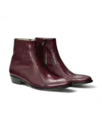 Men's Python Texture Burgundy Ankle Zipper Boots styled with formal outfit