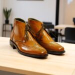 Men's Handmade Tan Leather Wing Tip Boot