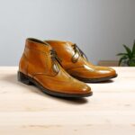 Men's Handmade Tan Leather Wing Tip Boot