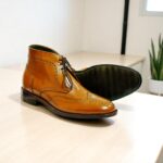 Men's Handmade Tan Leather Wing Tip Boot